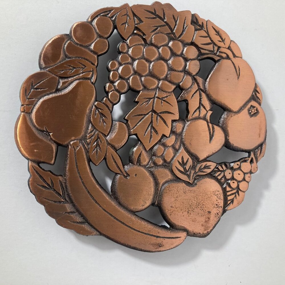 Vintage Himark Copper Shoppe Copper Fruit Trivet Wall Hanger Copper 7" Cast Iron